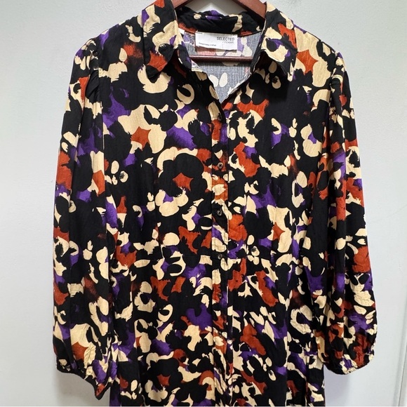 Selected Femme Abstract-Print Maxi Shirtdress Size 42= Size XL - Picture 5 of 12